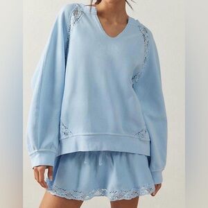 Urban Outfitters Blue Oversized Sweatshirt With Lace Detail